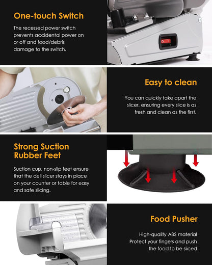 Meat Slicer Machine for Home Use - Electric Deli Food Slicer with Removable 7.5'' Stainless Steel Blade, 1-15mm Adjustable Thickness Meat Slicers for Slicing Meat, Cheese, Bread, Easy to Clean (Black)
