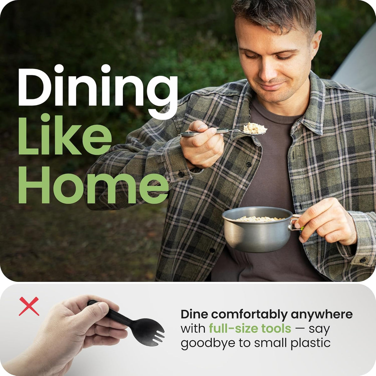 4-in-1 Camping Eating Utensils, 2-Pack - Portable Spoon, Fork, Knife & Bottle Opener Combo Set - Stainless Steel Flatware with Detachable Fork - Travel, Backpacking Cutlery Multitool, Black