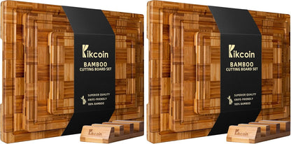 Extra Large Bamboo Cutting Boards, (Set of 3) Chopping Boards with Juice Groove Bamboo Wood Cutting Board Set Butcher Block for Kitchen, End Grain Serving Tray