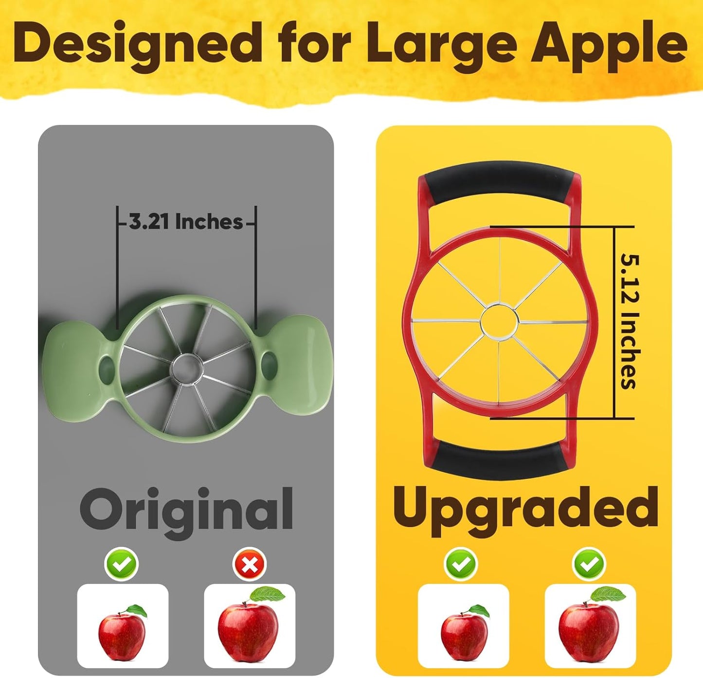 5.12 Inch Large Apple Slicer, Cut 8 Slices All the Way Through, HEAVY - DUTY Stainless Steel Apple Corer & Slicer for Fruits & Vegetables - Dishwasher Safe