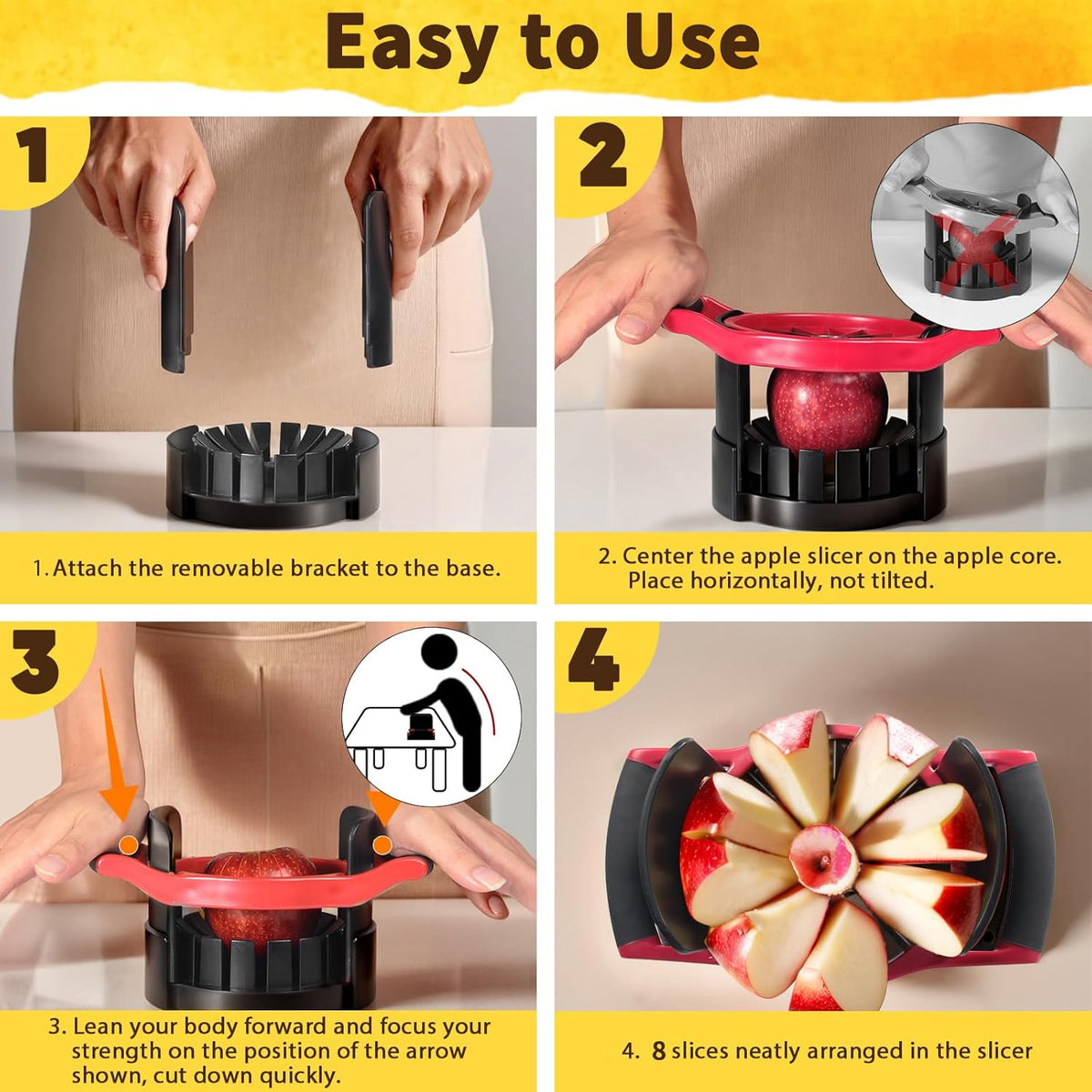 5.12 Inch Large Apple Slicer, Cut 8 Slices All the Way Through, HEAVY - DUTY Stainless Steel Apple Corer & Slicer for Fruits & Vegetables - Dishwasher Safe
