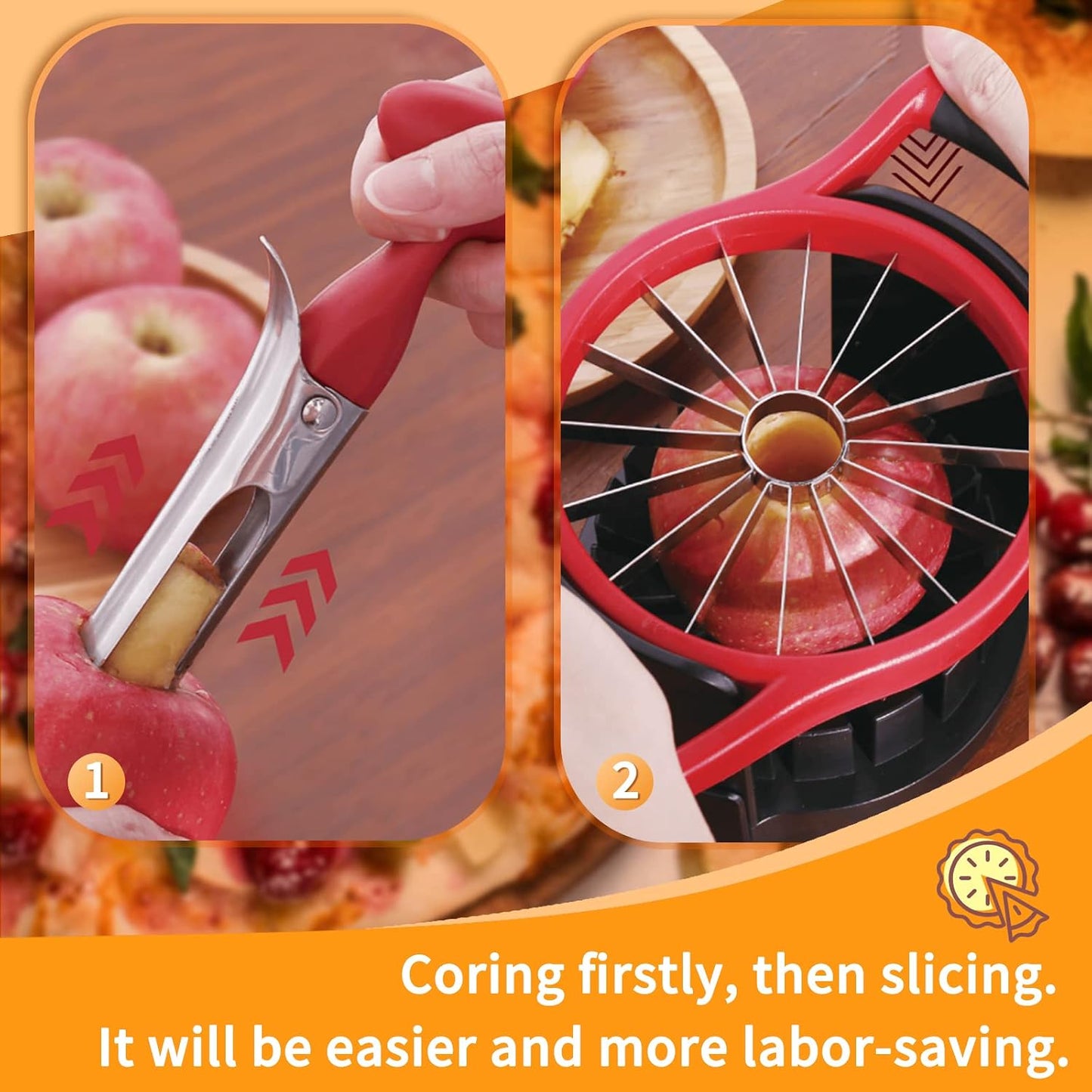 5.12 Inch Large Apple Slicer, Cut 8 Slices All the Way Through, HEAVY - DUTY Stainless Steel Apple Corer & Slicer for Fruits & Vegetables - Dishwasher Safe