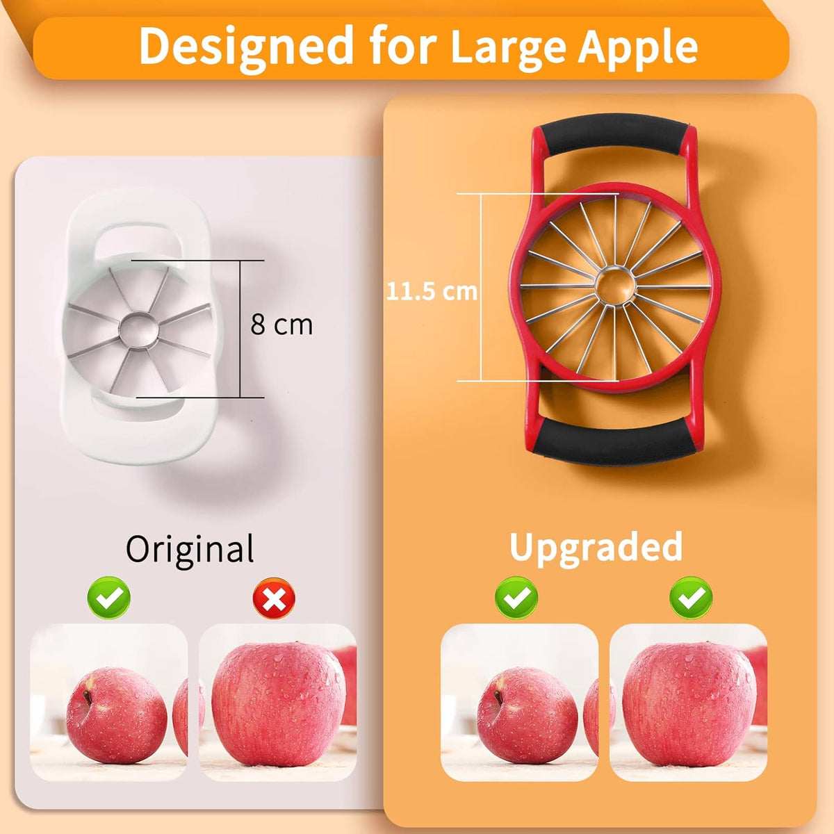 5.12 Inch Large Apple Slicer, Cut 8 Slices All the Way Through, HEAVY - DUTY Stainless Steel Apple Corer & Slicer for Fruits & Vegetables - Dishwasher Safe