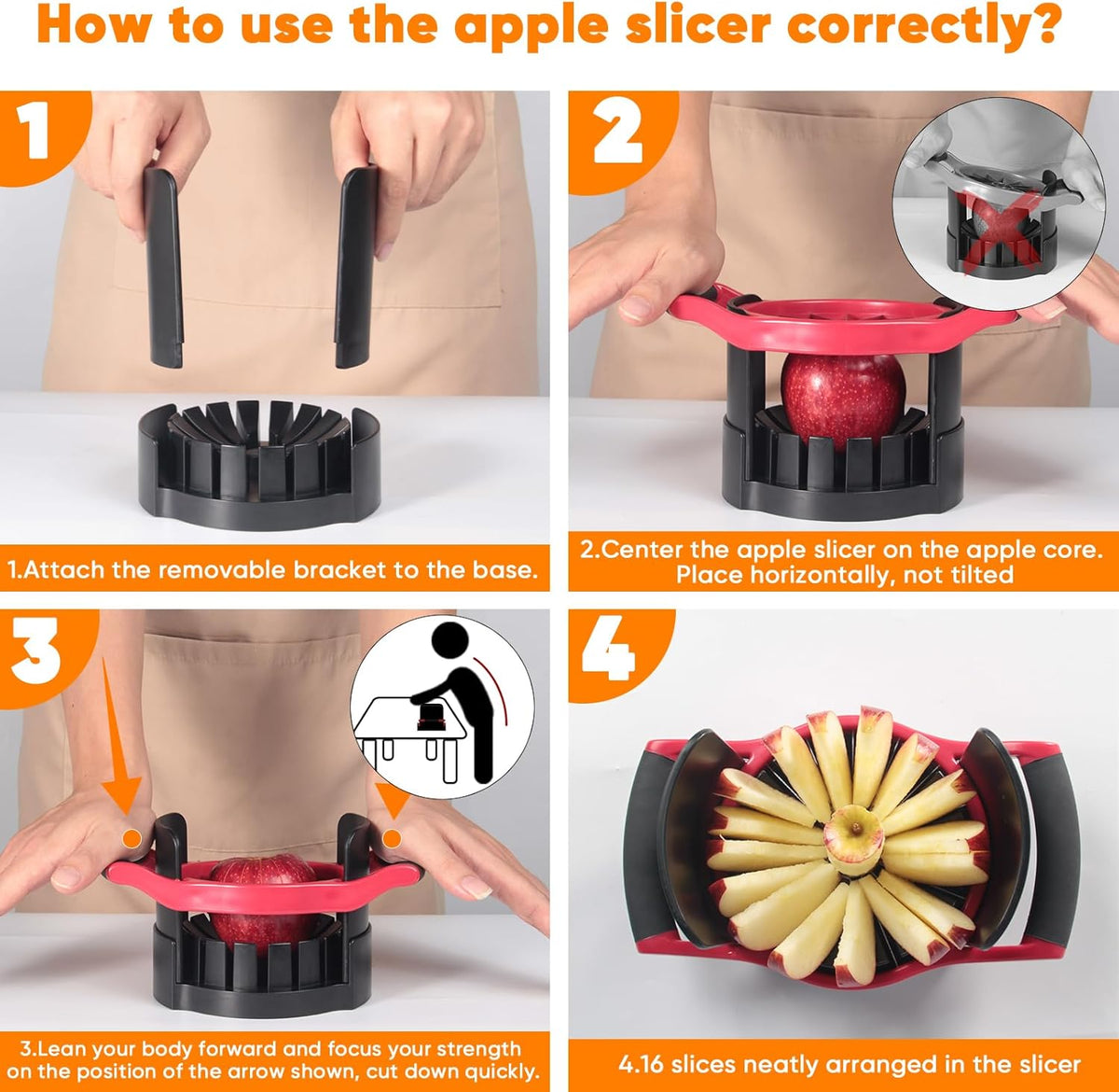 5.12 Inch Large Apple Slicer, Cut 8 Slices All the Way Through, HEAVY - DUTY Stainless Steel Apple Corer & Slicer for Fruits & Vegetables - Dishwasher Safe