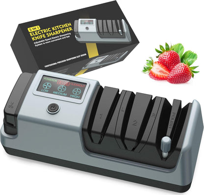 5 in 1 Electric Knife Sharpener-3 Rotational Speed Adjustable,Grey | Electric Knife Sharpeners, Suitable for Straight Blade Knives, Serrated Knives, Meat Cleaver Knives, Ceramic Knives&Scissors