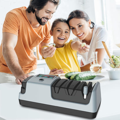 5 in 1 Electric Knife Sharpener-3 Rotational Speed Adjustable,Grey | Electric Knife Sharpeners, Suitable for Straight Blade Knives, Serrated Knives, Meat Cleaver Knives, Ceramic Knives&Scissors
