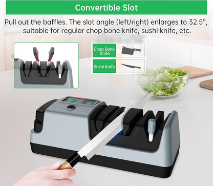 5 in 1 Electric Knife Sharpener-3 Rotational Speed Adjustable,Grey | Electric Knife Sharpeners, Suitable for Straight Blade Knives, Serrated Knives, Meat Cleaver Knives, Ceramic Knives&Scissors