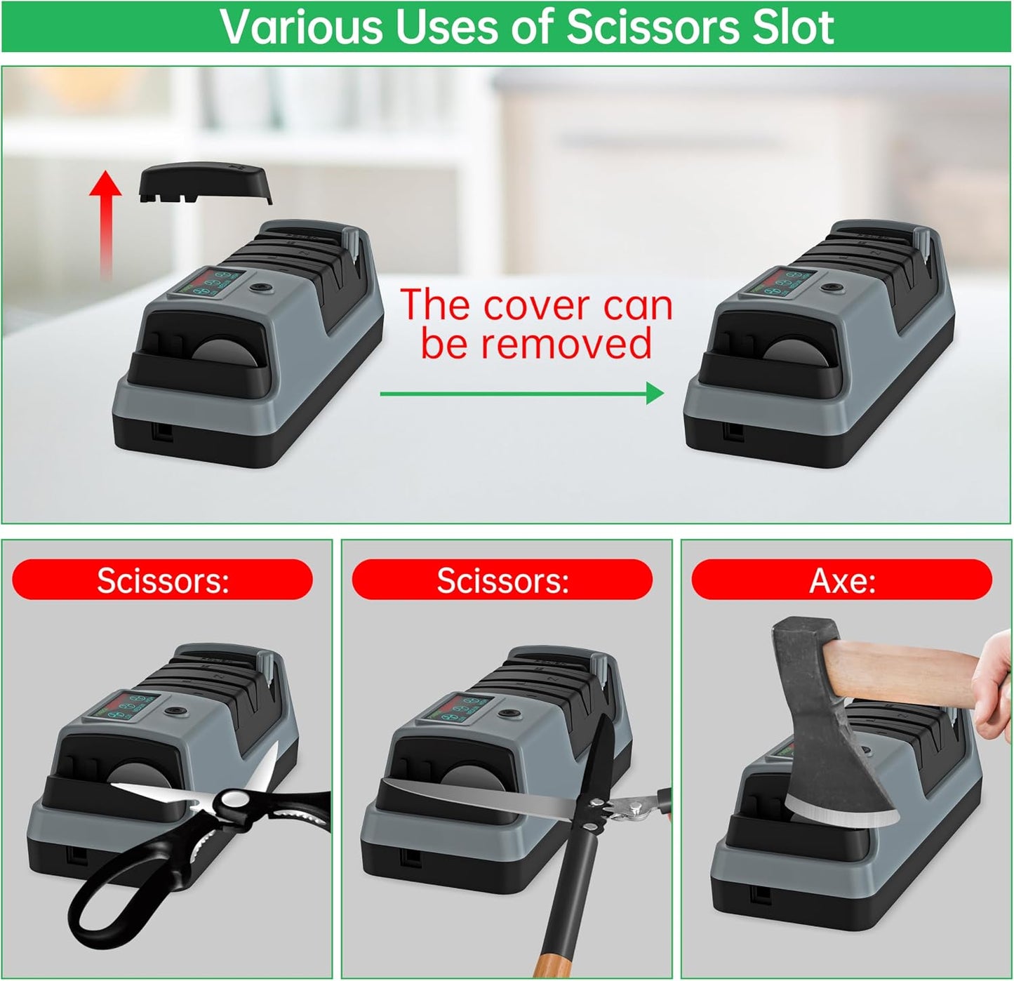 5 in 1 Electric Knife Sharpener-3 Rotational Speed Adjustable,Grey | Electric Knife Sharpeners, Suitable for Straight Blade Knives, Serrated Knives, Meat Cleaver Knives, Ceramic Knives&Scissors