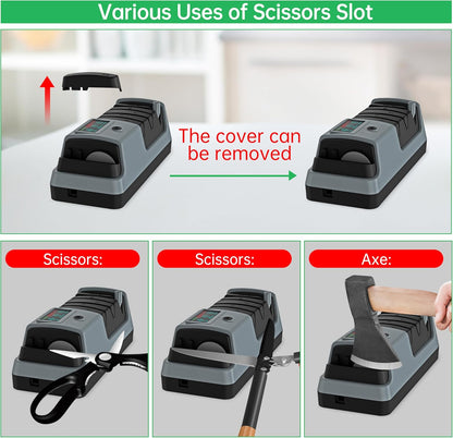 5 in 1 Electric Knife Sharpener-3 Rotational Speed Adjustable,Grey | Electric Knife Sharpeners, Suitable for Straight Blade Knives, Serrated Knives, Meat Cleaver Knives, Ceramic Knives&Scissors