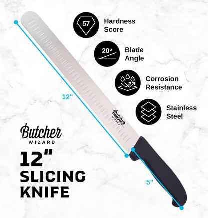 Slicing Knife 12" – Brisket and Carving Knife with Granton Edge for BBQ, Turkey, Ham, Prime Rib, and Precise Meat Cutting