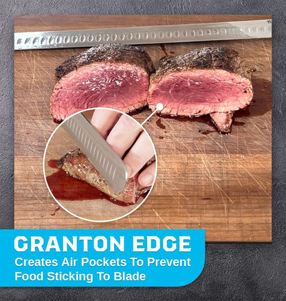 Slicing Knife 12" – Brisket and Carving Knife with Granton Edge for BBQ, Turkey, Ham, Prime Rib, and Precise Meat Cutting