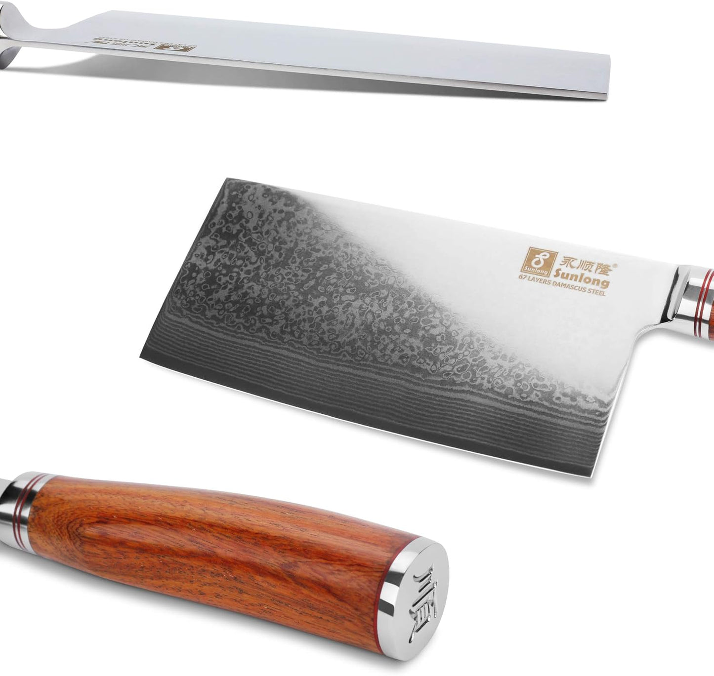 SUNLONG Meat Cleavers 7 inch Damascus Vegetable Cleaver Japanese Hammered Damascus Steel Bloodwood Handle