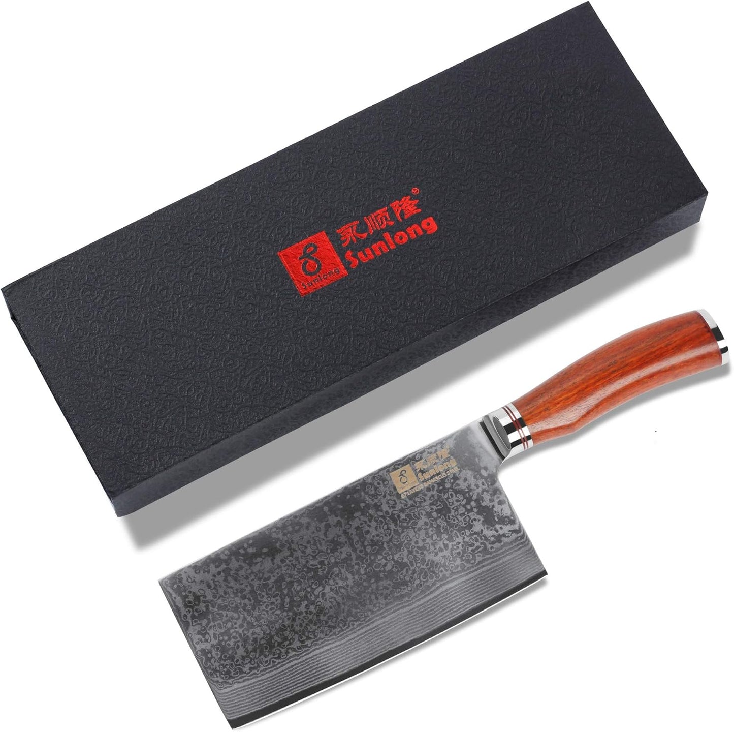 SUNLONG Meat Cleavers 7 inch Damascus Vegetable Cleaver Japanese Hammered Damascus Steel Bloodwood Handle