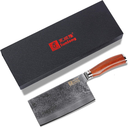 SUNLONG Meat Cleavers 7 inch Damascus Vegetable Cleaver Japanese Hammered Damascus Steel Bloodwood Handle