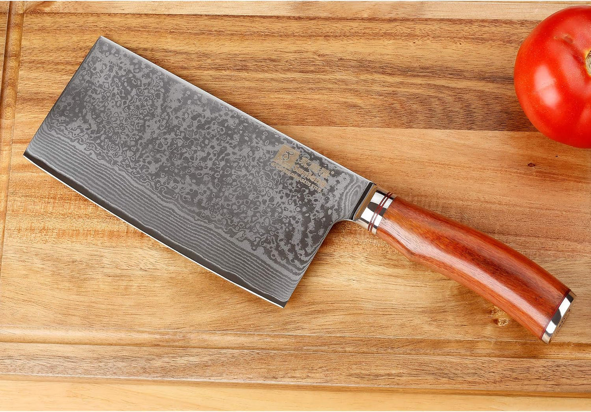 SUNLONG Meat Cleavers 7 inch Damascus Vegetable Cleaver Japanese Hammered Damascus Steel Bloodwood Handle