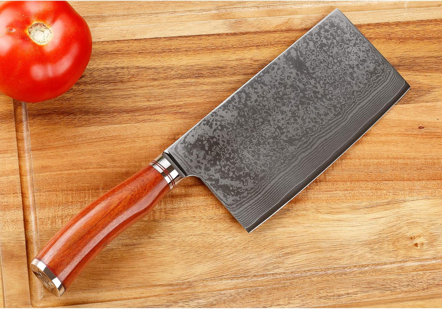 SUNLONG Meat Cleavers 7 inch Damascus Vegetable Cleaver Japanese Hammered Damascus Steel Bloodwood Handle