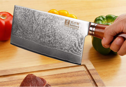 SUNLONG Meat Cleavers 7 inch Damascus Vegetable Cleaver Japanese Hammered Damascus Steel Bloodwood Handle
