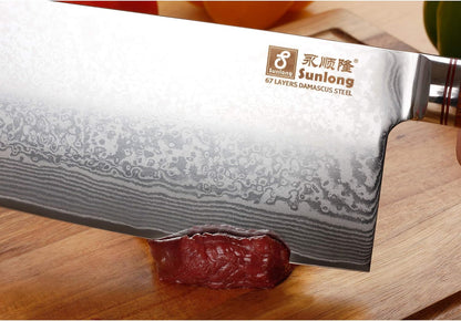 SUNLONG Meat Cleavers 7 inch Damascus Vegetable Cleaver Japanese Hammered Damascus Steel Bloodwood Handle