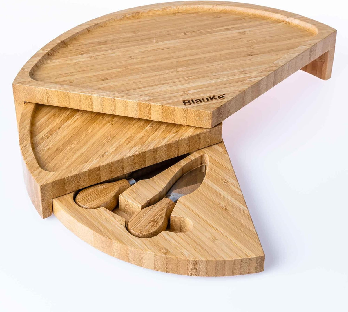 Bamboo Cheese Board and Knife Set 14x11 inch – Wood Cheese Cutting Board, Serving Tray Platter, Charcuterie Board Set with 4 Cheese Knives – ®