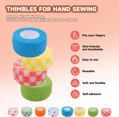8 Pack Thimble Tape for Hand Sewing Self Adhering Bandage Wrap Nail Finger Protectors for Sewing No Residue Breathable Knitting Craft DIY Sewing Tools Dog Bandage Wrap