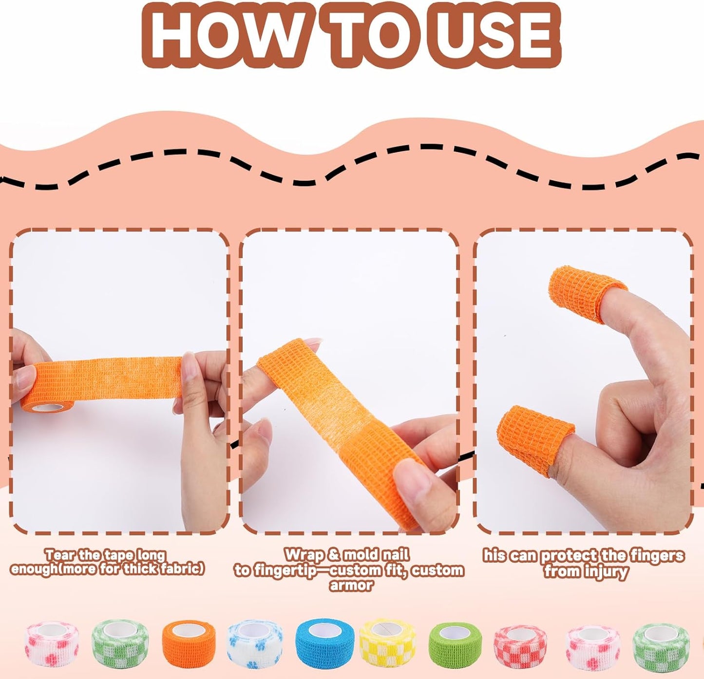 8 Pack Thimble Tape for Hand Sewing Self Adhering Bandage Wrap Nail Finger Protectors for Sewing No Residue Breathable Knitting Craft DIY Sewing Tools Dog Bandage Wrap