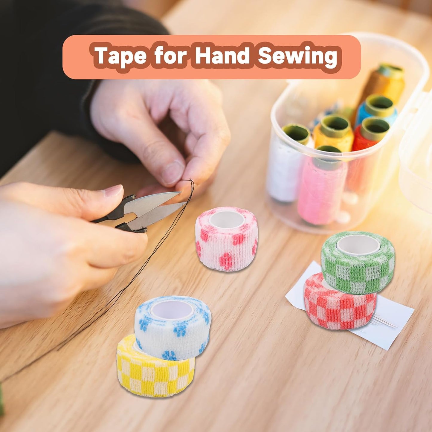 8 Pack Thimble Tape for Hand Sewing Self Adhering Bandage Wrap Nail Finger Protectors for Sewing No Residue Breathable Knitting Craft DIY Sewing Tools Dog Bandage Wrap