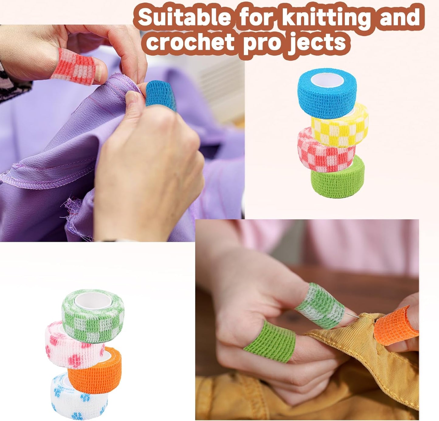 8 Pack Thimble Tape for Hand Sewing Self Adhering Bandage Wrap Nail Finger Protectors for Sewing No Residue Breathable Knitting Craft DIY Sewing Tools Dog Bandage Wrap