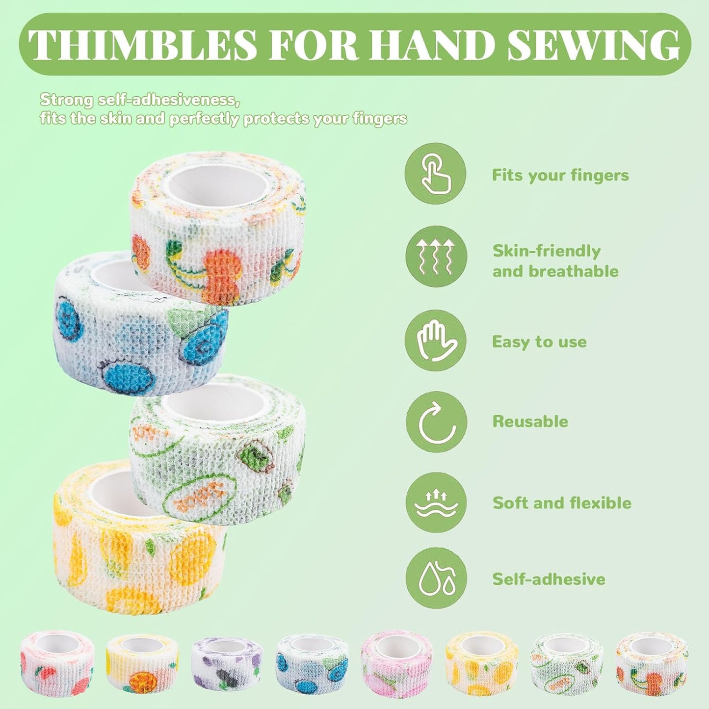 8 Pack Thimble Tape for Hand Sewing Self Adhering Bandage Wrap Nail Finger Protectors for Sewing No Residue Breathable Knitting Craft DIY Sewing Tools Dog Bandage Wrap