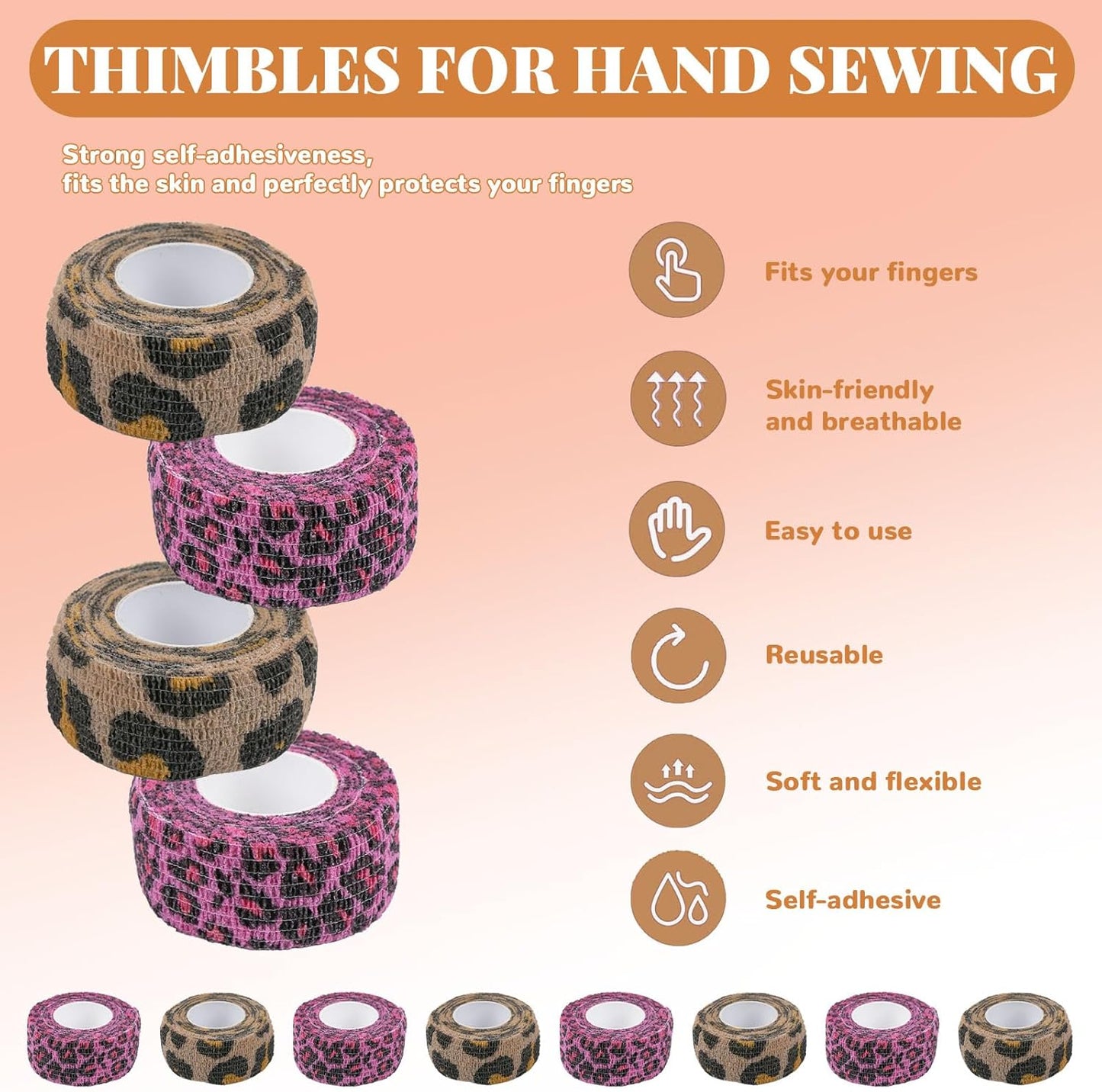 8 Pack Thimble Tape for Hand Sewing Self Adhering Bandage Wrap Nail Finger Protectors for Sewing No Residue Breathable Knitting Craft DIY Sewing Tools Dog Bandage Wrap