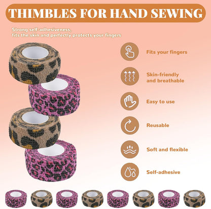 8 Pack Thimble Tape for Hand Sewing Self Adhering Bandage Wrap Nail Finger Protectors for Sewing No Residue Breathable Knitting Craft DIY Sewing Tools Dog Bandage Wrap