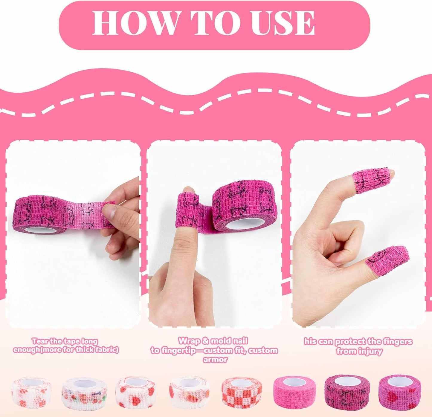 8 Pack Thimble Tape for Hand Sewing Self Adhering Bandage Wrap Nail Finger Protectors for Sewing No Residue Breathable Knitting Craft DIY Sewing Tools Dog Bandage Wrap