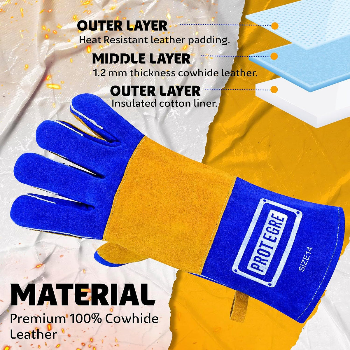 Welding Gloves 14” – 932°F Heat Resistant Leather Gloves with Kevlar – Heavy Duty BBQ & Cooking Gloves for Grill, Oven, Stove, Fireplace, Welding, Forge, MIG, TIG & High Heat Protection