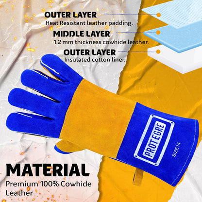 Welding Gloves 14” – 932°F Heat Resistant Leather Gloves with Kevlar – Heavy Duty BBQ & Cooking Gloves for Grill, Oven, Stove, Fireplace, Welding, Forge, MIG, TIG & High Heat Protection