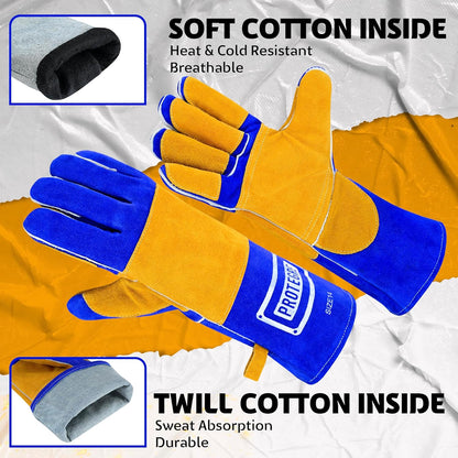 Welding Gloves 14” – 932°F Heat Resistant Leather Gloves with Kevlar – Heavy Duty BBQ & Cooking Gloves for Grill, Oven, Stove, Fireplace, Welding, Forge, MIG, TIG & High Heat Protection