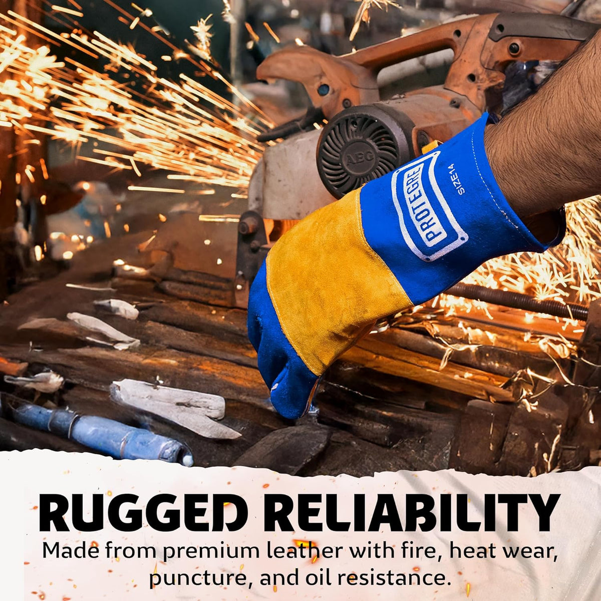 Welding Gloves 14” – 932°F Heat Resistant Leather Gloves with Kevlar – Heavy Duty BBQ & Cooking Gloves for Grill, Oven, Stove, Fireplace, Welding, Forge, MIG, TIG & High Heat Protection