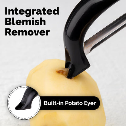 Premium Vegetable Peeler for Kitchen - Swivel Peeler with Razor Sharp Stainless Steel Blades & Strong Ergonomic Handle - Dishwasher Safe, Easy To Use with Blemish Remover - Black