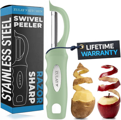 Premium Vegetable Peeler for Kitchen - Swivel Peeler with Razor Sharp Stainless Steel Blades & Strong Ergonomic Handle - Dishwasher Safe, Easy To Use with Blemish Remover - Black