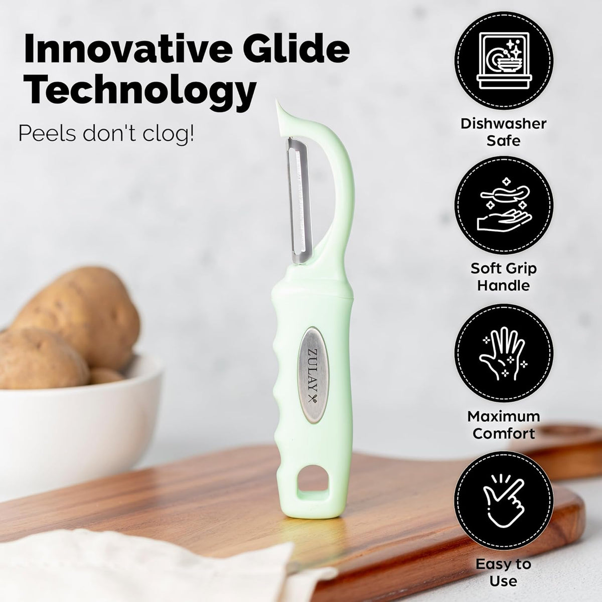 Premium Vegetable Peeler for Kitchen - Swivel Peeler with Razor Sharp Stainless Steel Blades & Strong Ergonomic Handle - Dishwasher Safe, Easy To Use with Blemish Remover - Black