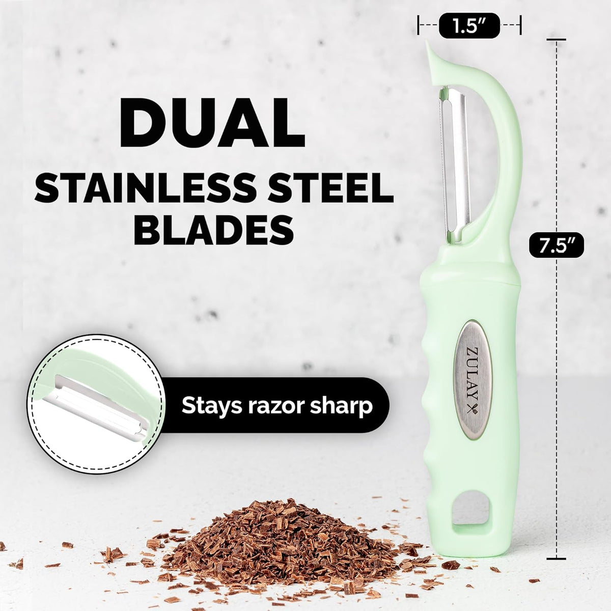 Premium Vegetable Peeler for Kitchen - Swivel Peeler with Razor Sharp Stainless Steel Blades & Strong Ergonomic Handle - Dishwasher Safe, Easy To Use with Blemish Remover - Black