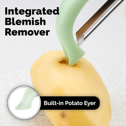Premium Vegetable Peeler for Kitchen - Swivel Peeler with Razor Sharp Stainless Steel Blades & Strong Ergonomic Handle - Dishwasher Safe, Easy To Use with Blemish Remover - Black