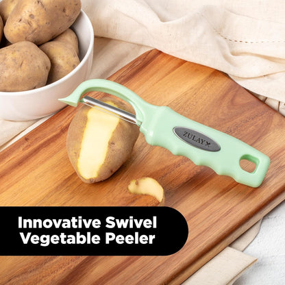Premium Vegetable Peeler for Kitchen - Swivel Peeler with Razor Sharp Stainless Steel Blades & Strong Ergonomic Handle - Dishwasher Safe, Easy To Use with Blemish Remover - Black
