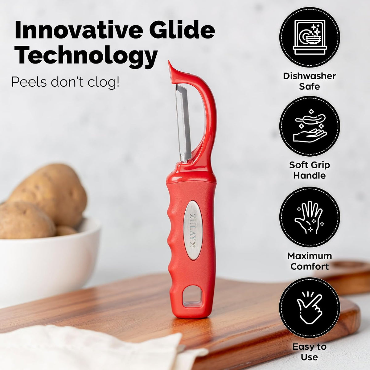 Premium Vegetable Peeler for Kitchen - Swivel Peeler with Razor Sharp Stainless Steel Blades & Strong Ergonomic Handle - Dishwasher Safe, Easy To Use with Blemish Remover - Black