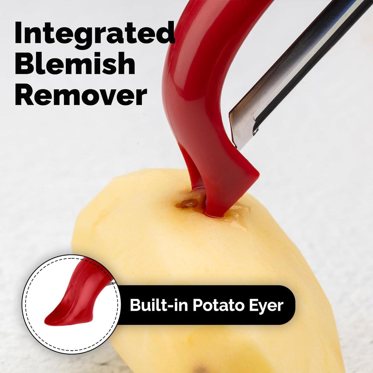 Premium Vegetable Peeler for Kitchen - Swivel Peeler with Razor Sharp Stainless Steel Blades & Strong Ergonomic Handle - Dishwasher Safe, Easy To Use with Blemish Remover - Black
