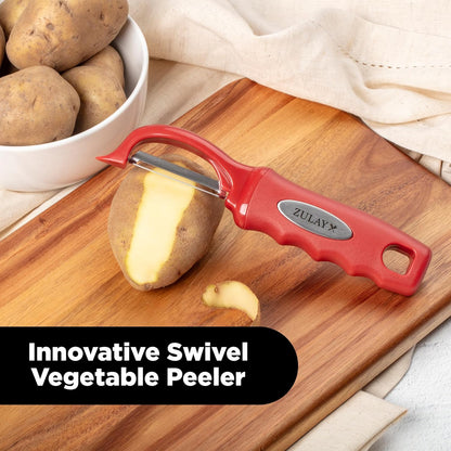 Premium Vegetable Peeler for Kitchen - Swivel Peeler with Razor Sharp Stainless Steel Blades & Strong Ergonomic Handle - Dishwasher Safe, Easy To Use with Blemish Remover - Black