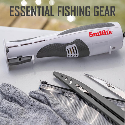 Smith's Lawaia Electric Fillet Knife 51233-2 Removable 8” Serrated Stainless Steel Blades w/Sheath - Fillet Glove & Mesh Storage Bag - Fishing, Outdoor, Hunting Electric Knife - 6 ft Power Cord, White