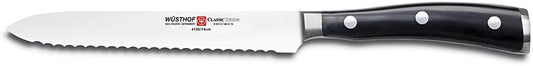 Wusthof Classic Ikon 5-Inch Serrated Utility Knife, Black