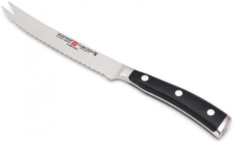 Wusthof Classic Ikon 5-Inch Serrated Utility Knife, Black