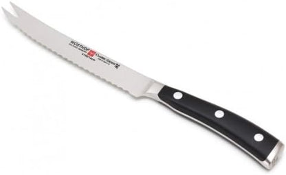Wusthof Classic Ikon 5-Inch Serrated Utility Knife, Black