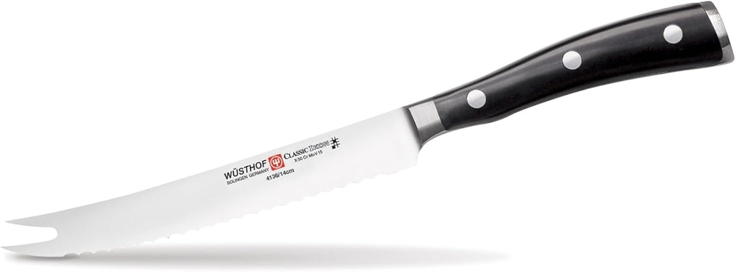 Wusthof Classic Ikon 5-Inch Serrated Utility Knife, Black