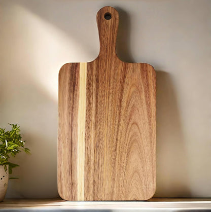 Acacia Wood Cutting Board with Handle 13.7''X7'', Charcuterie Board, Serving Board for Cheese, Bread, Meat, Vegetables & Fruits, Natural Wooden Chopping Board for Kitchen